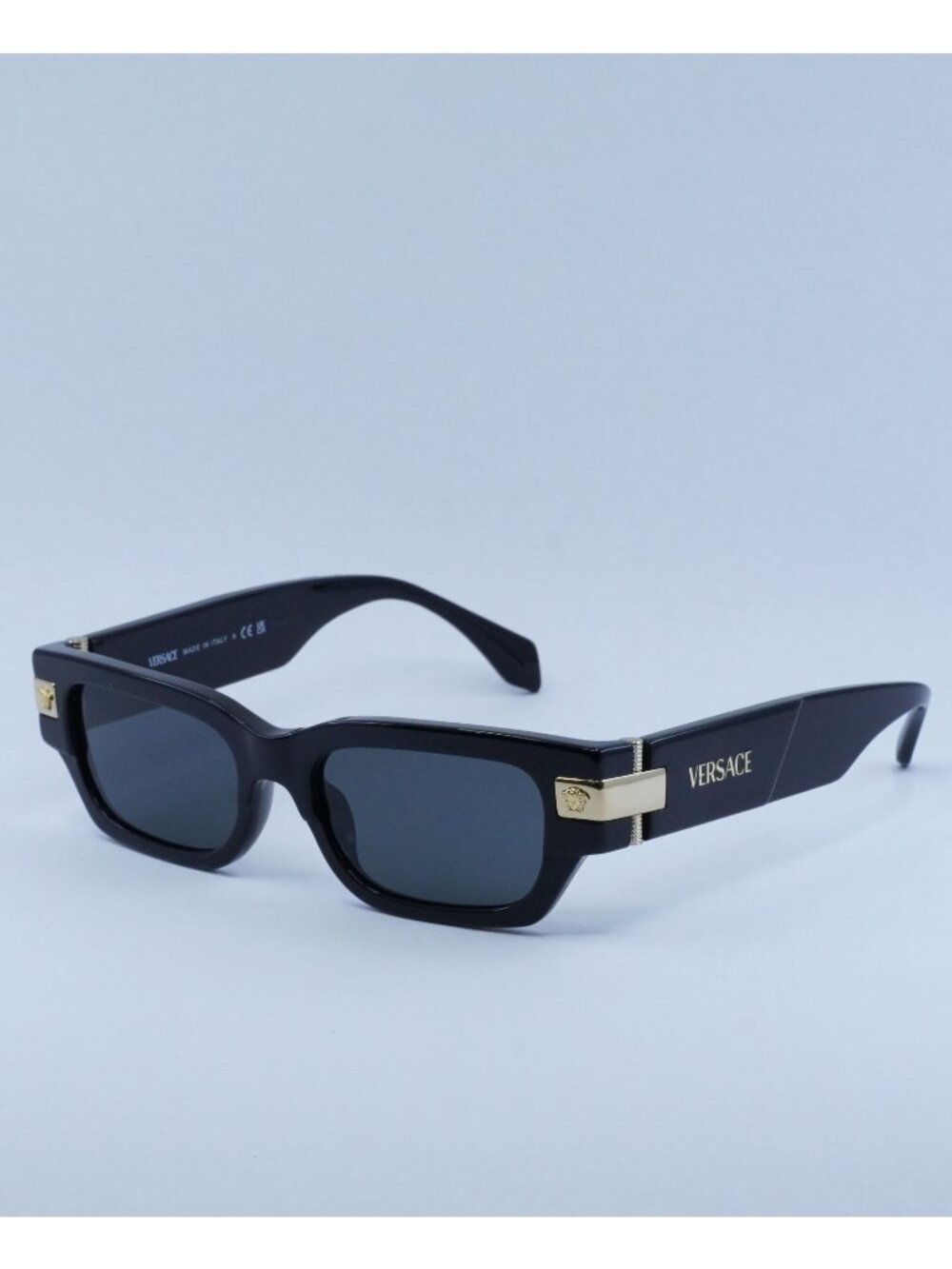 Versace VE4465 GB1/87 Sunglasses Black Rectangle Frame, Grey Lenses